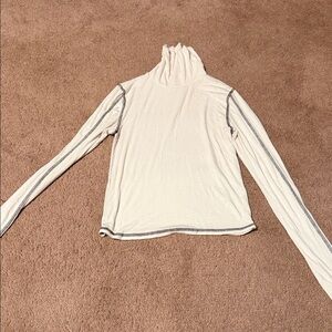 BDG White Ribbed Turtleneck with Black Contrast Trim